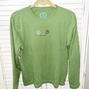 Life Is Good Shirt Womens Medium Green Cotton Long Sleeve Graphic Tee